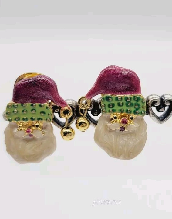 Christmas Earrings Santa Claus Clip on Gold tone enamel 1 in Vintage