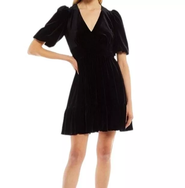 Antonio Melani 8 Black Velvet Dress Thelma Short Bubble Sleeve Mini Skater