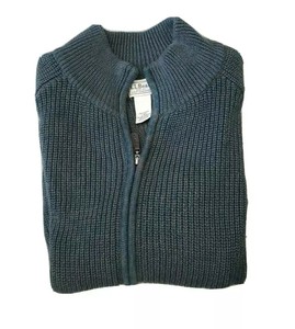 LL Bean Mens Full Zip Ribbed Chunky Sweater Green Large L Cotton Mock Neck | eBay