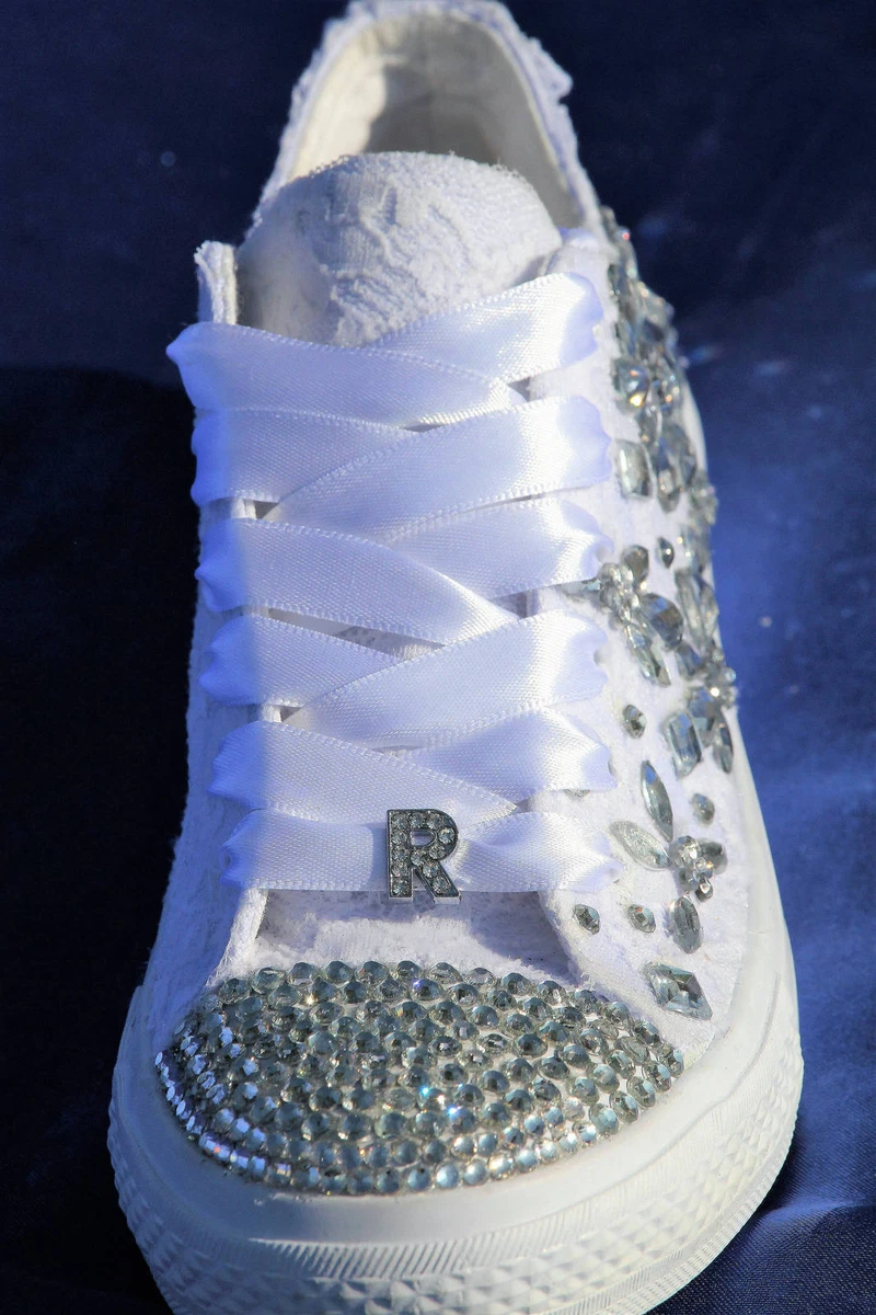 Hi Top Bling Sneakers, Bling Wedding Shoes, Monogrammed Sneakers, Wedding Shoes, Decorated Hi Top sneakerConverse