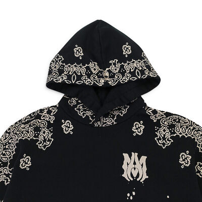 NWT AMIRI BANDANA BLEACH ALL OVER BLACK HOODIE SIZE L $1190