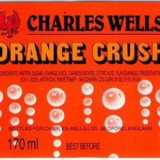 Vtg Charles Wells Orange Crush Soda Bottle Paper Label Bedford England 170ml