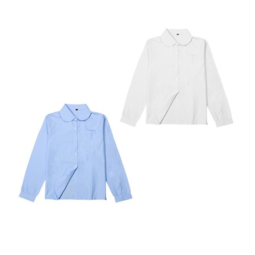 Girls Peter Pan Collar Long Sleeve School Shirt with two button Adjustable Cuff - Picture 2 of 20