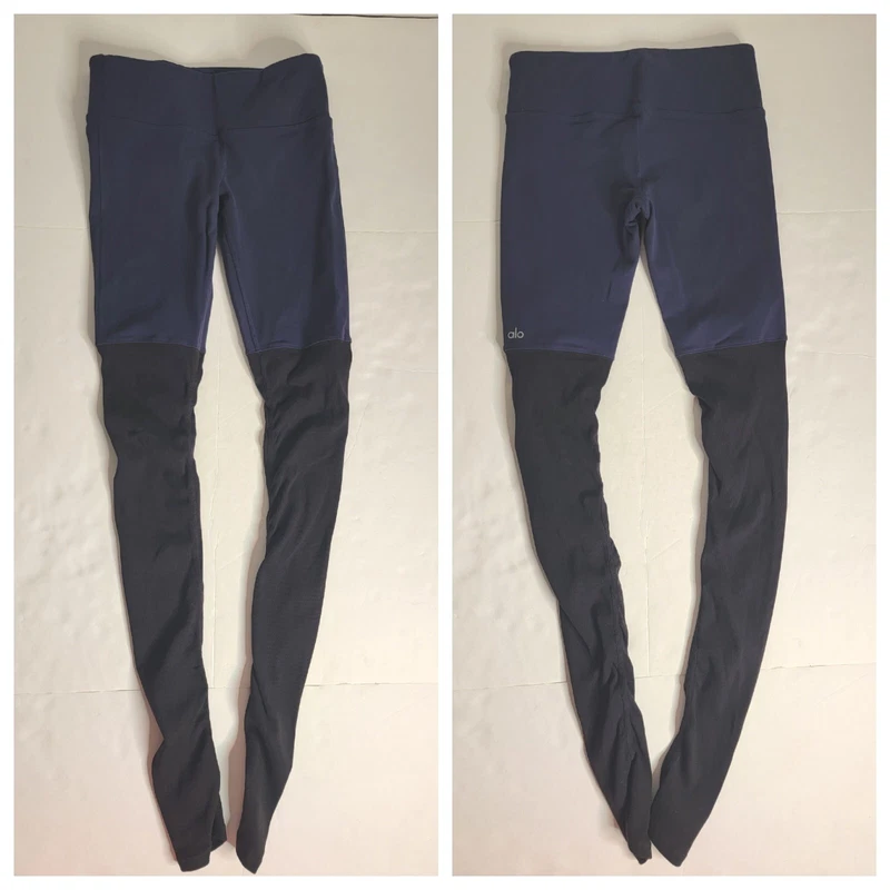 alo-yoga goddess ribbed mid rise colorblock leggings