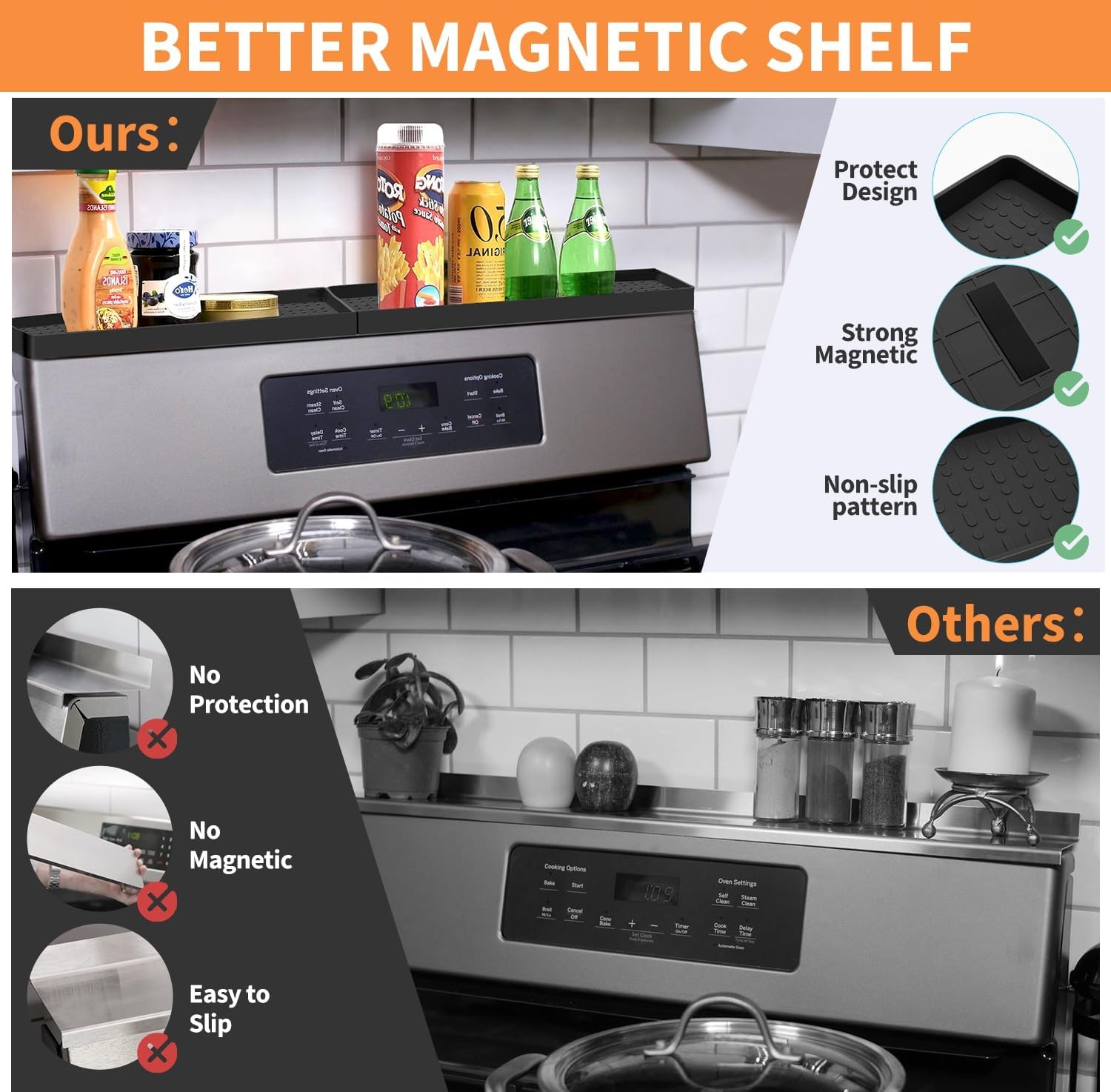 30 Inch Silicone Magnetic Stove Top Shelf, Kitchen Shelf Over Stove Spice Rack A
