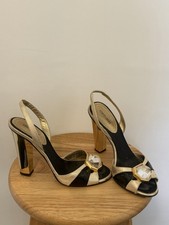 Roberto Cavalli jeweled slingback high heel sandals gold/black EU 37 US 7