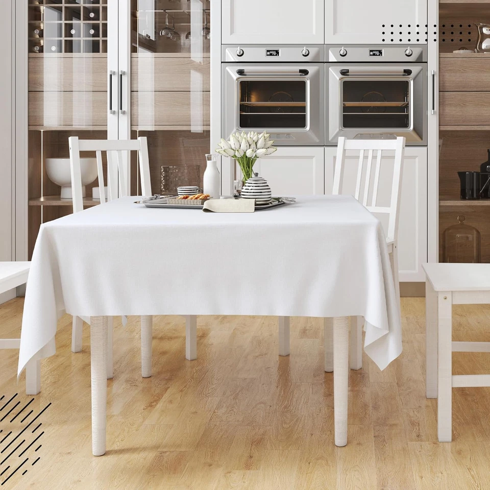 Tovaglia Dimensioni 140X140 Cm | Tessuto in Tela Di Cotone | Tinta Unita Bianco  - Immagine 2 di 4