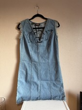 Harley Davidson Damen Denim Leder Schnür Minikleid - Größe UK 10 (Y1)