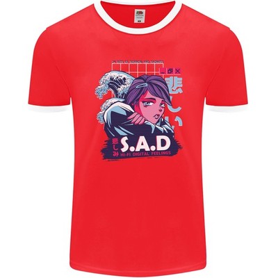 Musik Vaporwave Anime Mädchen Emo SAD Herren Ringer T-Shirt FotL