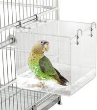 Bird Bath for Cage No-Leakage 6.4Inch X 6.4Inch Acrylic Clear Bird Bathtub Parro