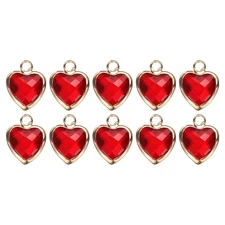 10 Pcs Gold Plated Heart Charm, Metal Charm Pendant, Red, 11x9mm