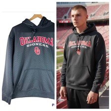 Oklahoma Sooners OU Mens Medium Sweatshirt Hoodie Hooded Gray Football  