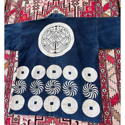 Mens Indigo Kimono Jacket Large Blue Crest Vintage Unisex Casual