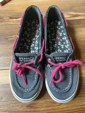 Sperry Top-Sider Girls Canvas Boat Shoes Glitter Gray/Pink Lace-Up US 4
