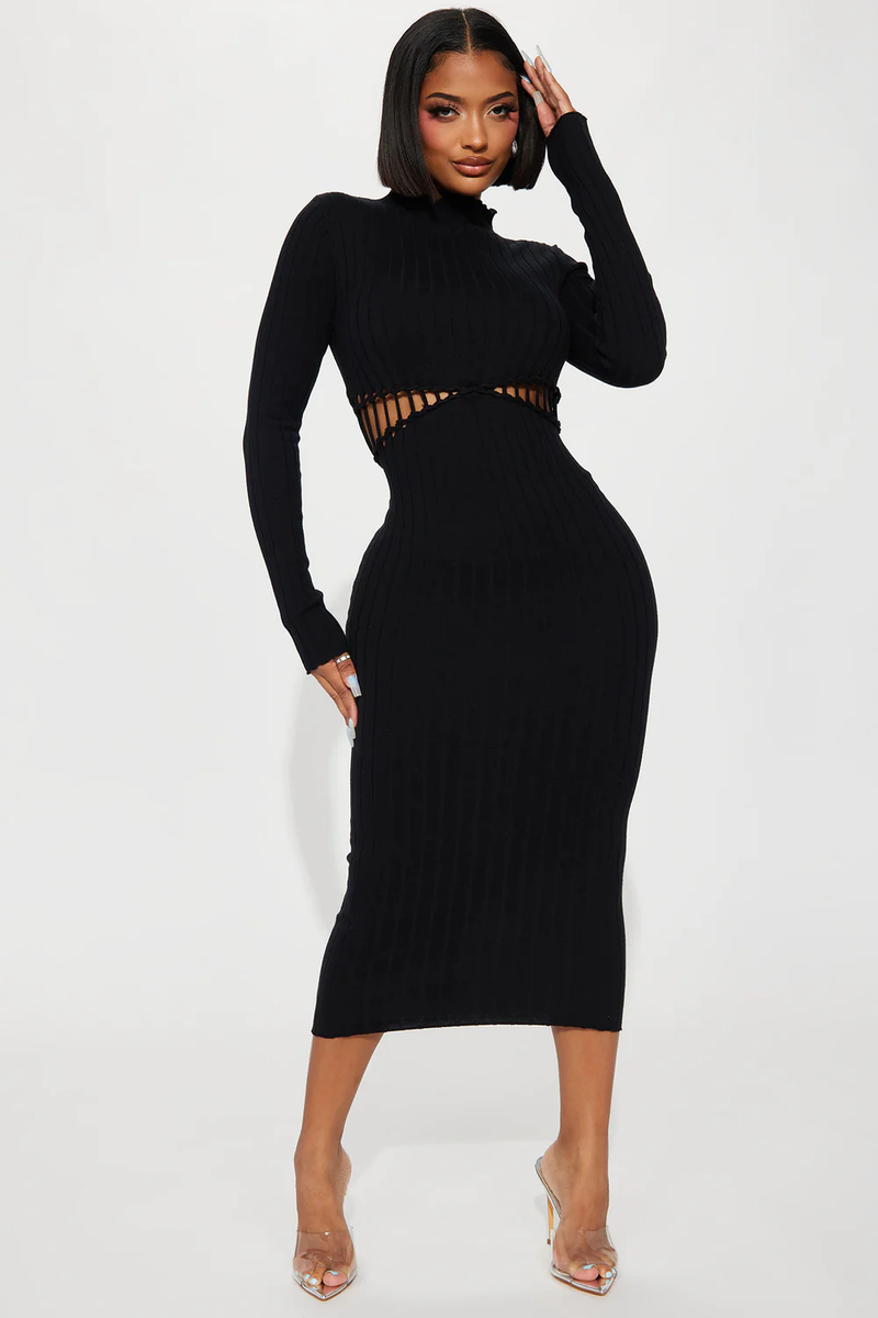 fashion nova black midi dress Don't Get It Twisted Sweater How to style a dress-long-tunic Drop Waist Color:Wild Orchid