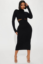 Fashion Nova Don't Get It Twisted Sweater Midi Dress - Black XS