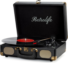 Retrolife Vinyl Record Player 3-Speed Bluetooth Suitcase Portable Belt-Driven Re