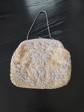 Vintage Ivory La Regale Clutch Purse Handbag Bead Sequin Handmade Hong Kong 50's