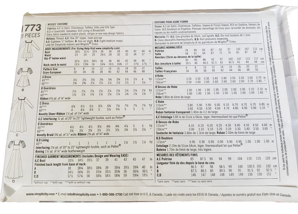 Uncut Simplicity Pattern 1773 Renaissance Fair Dresses Snow White Style SZ 6-14 - Image 3 of 4