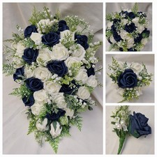 Wedding Bouquets Navy flowers bride bridesmaid posy flowergirl wand buttonholes