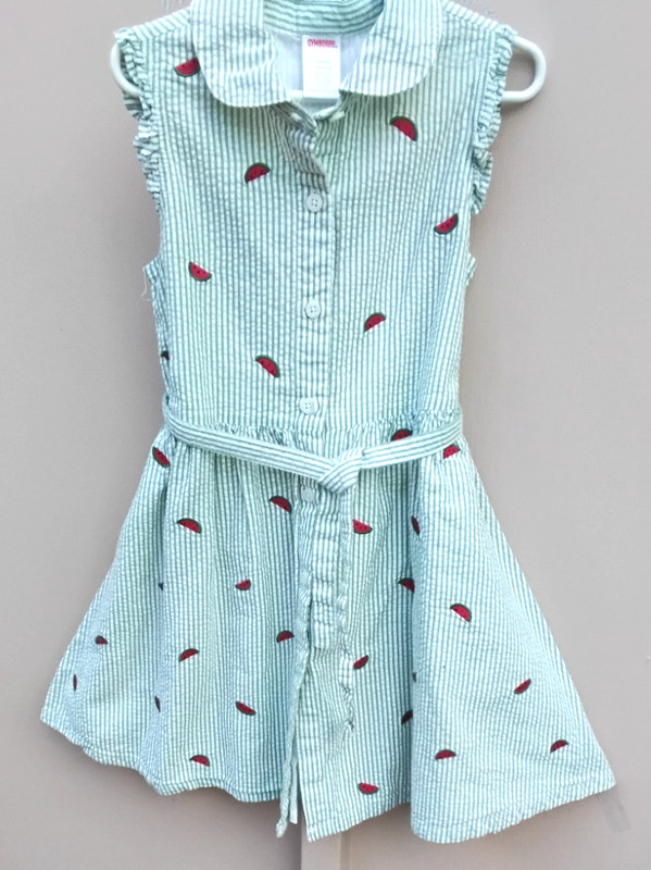 Girls Gymboree Seersucker Dress Green/White Fully Lined Watermelon Size 7
