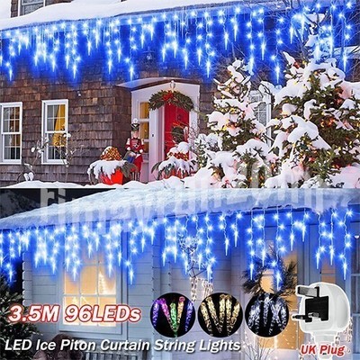 LED Eiszapfen Außen Weihnachtsbeleuchtung Netzvorhang Lichterkette Fenster Traufe Deko