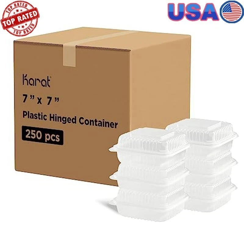 7x7 Inch PP Hinged Containers BPA Free Reusable Microwave Freezer Safe 250 Pack