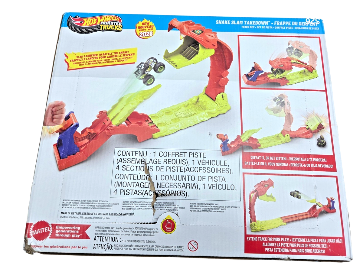 Hot Wheels Monster Trucks Toy Playset, Snake Slam Takedown Track