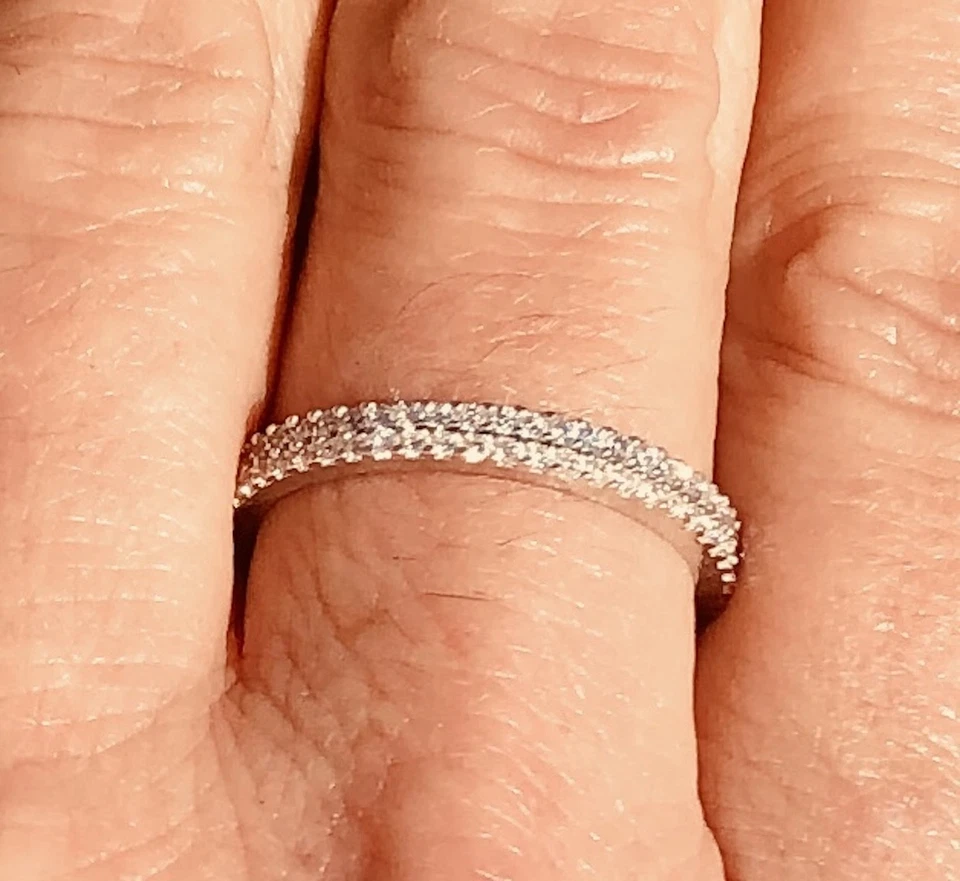 Dainty 1.5mm CZ Stack Eternity Wedding Band 925 Sterling Silver Ring Size 3.5 - Image 2 of 4
