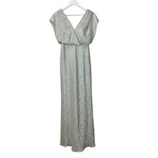 Jenny Yoo Soho Metallic Cap Sleeve Full Length Gown Silver Crush Women 0 NWT