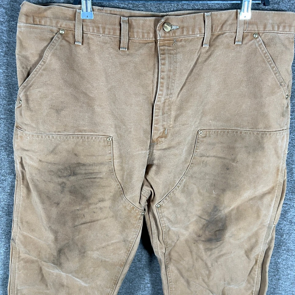 Pantalones de trabajo Carhartt B01 BRN 44x32 hechos en unión para hombre de lona tostada doble rodilla Foto 3 de 4