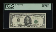 DBR 1995 $5 FRN Atlanta Fr. 1984-F PCGS XF-40 PPQ Serial F04557824A