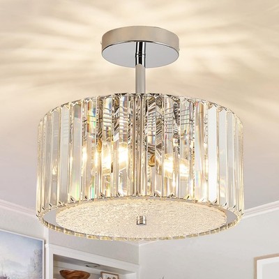 Modern Crystal Chandelier, 12'' Small Semi Flush Mount Ceiling Light Fixture 3...