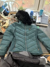 Samshield Jacket Womens Large Puffer Removable Hooded Winter Outdoor Green Down