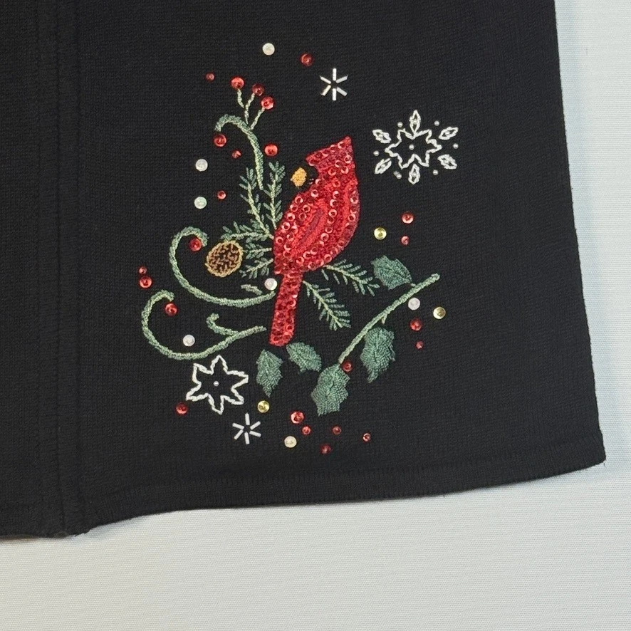 Quacker Factory XL Black Embroidered Cardinal Snowflake Christmas Holiday Vest - Image 4 of 4