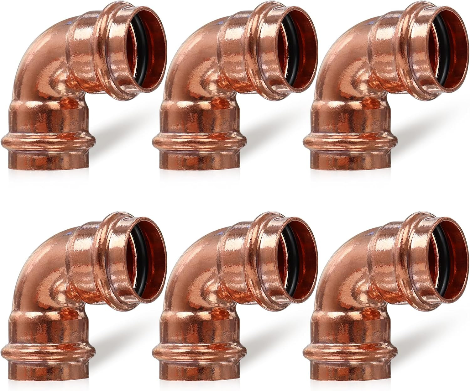 Copper Press Fittings 1 Inch,6Pk Copper Coupling 90 Degree Elbow Coupling