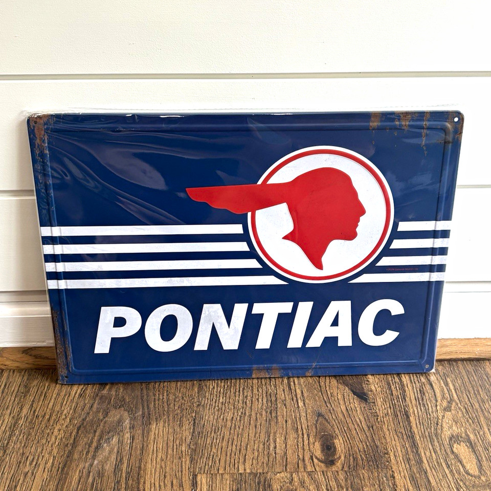 Buy Sign Blue Pontiac Metal Garage Advertising Sign Blue White Red Pontiac Sign | eBay
