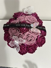 Hat Box dark pink Glitter Rose Artificial Flowers Bouquet Birthday Gift elegant 