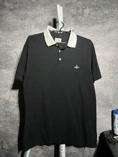 Vivienne Westwood Polo Shirt XL Black White Collar Embroidered Orb Logo Mens