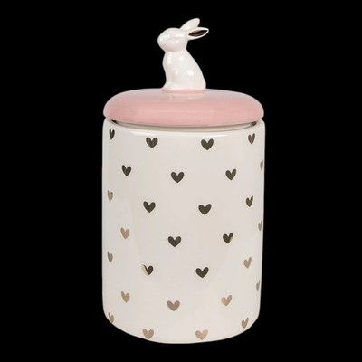 Clayre & Eef Aufbewahrungsglas mit Kaninchen, Ø 13 x 30 cm, Rosa/Weiß, Keramik