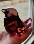 Fenton Ruby Red Glass Bird Figurine Pressed Logo Mark 4" Vintage Signed 11oz