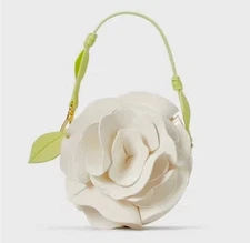 NWT Kate Spade 3D Cream Leather W/Patent Leather Flower Top Handle Wristlet Bag