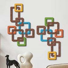 CroBlissful 2 Pcs Wooden Mid Century Modern Wall Art 3D Mid Century Modern El...