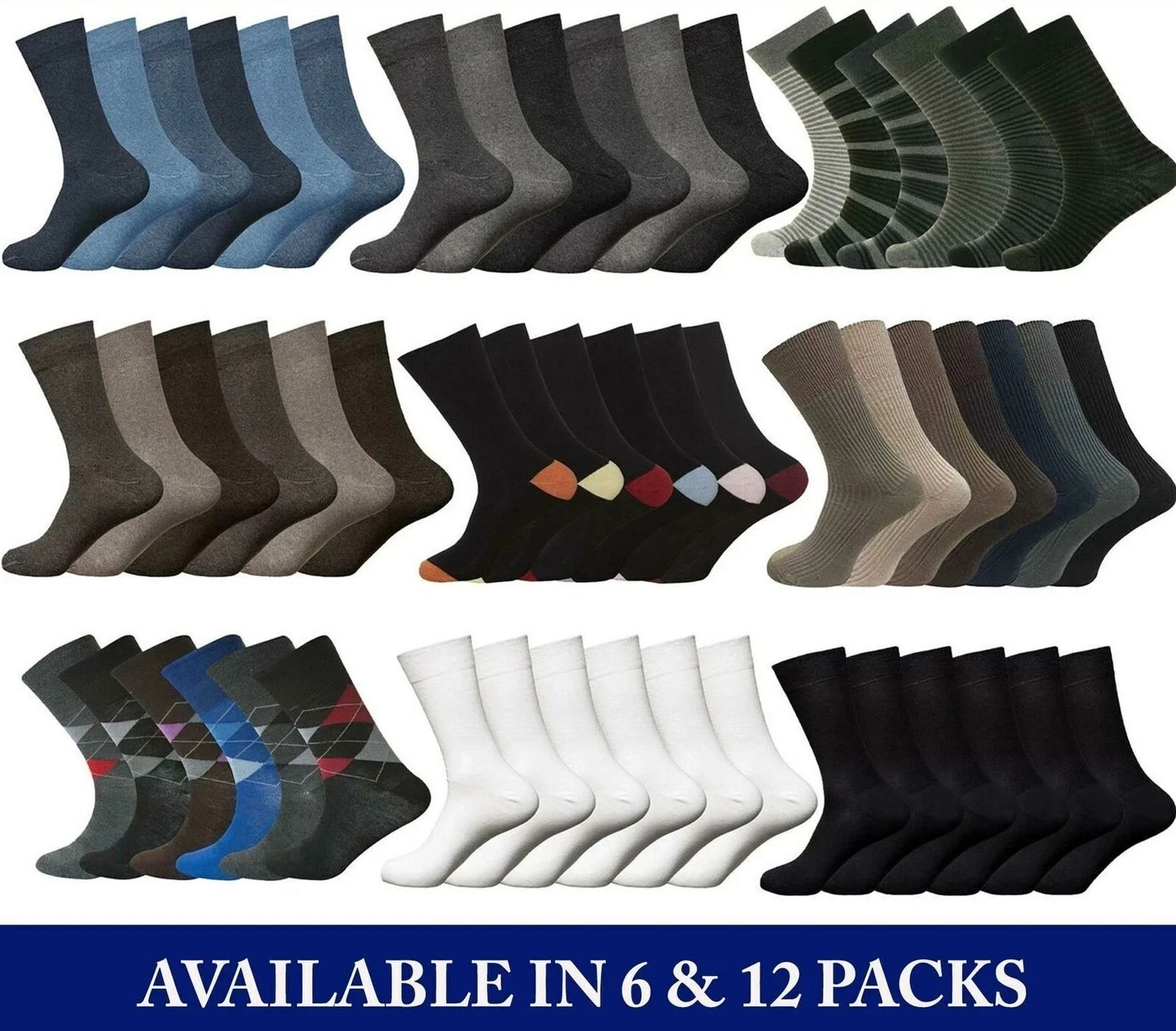 Mens Socks 6-12 Pairs Casual Work Sports Cotton Rich Designer Sock