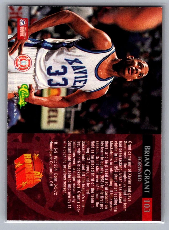 1995 Classic Rookies #103 Brian Grant - Image 2 of 2