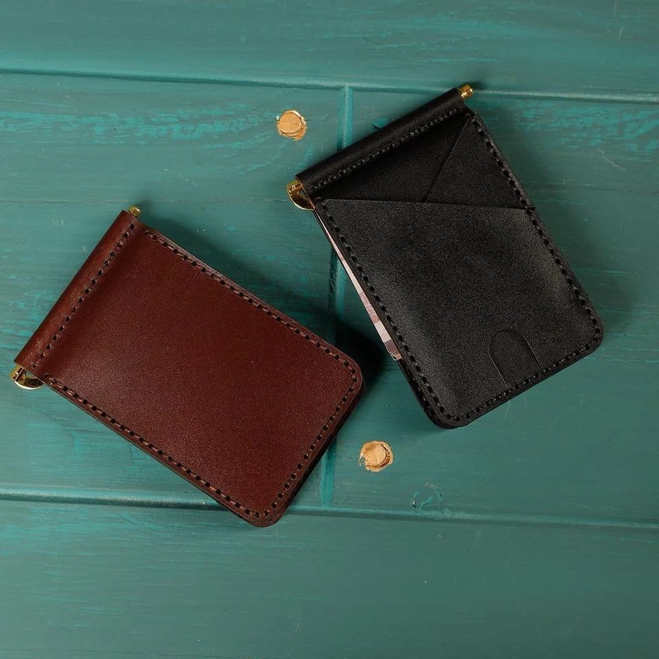 Handmade Cow Leather Wallet – Slim RFID Blocking Card Holder with Money Clip - Image 3 of 4
