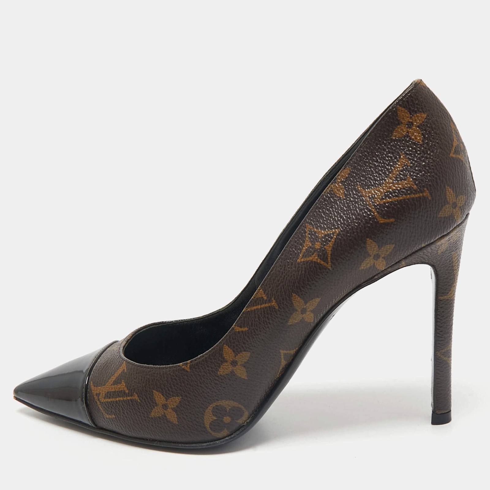 Louis Vuitton Brown Coated Canvas and Patent Leather Cheri Pumps Size 395