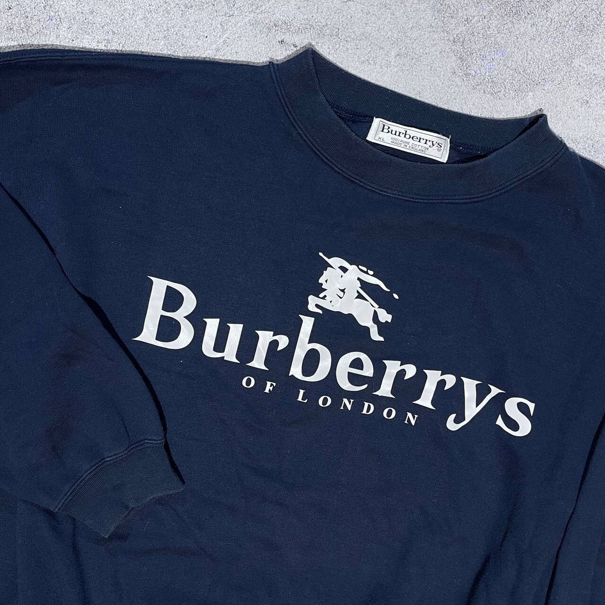 Vintage BURBERRYS Of London Dark Blue Sweatshirt Big Logo Size XL Relaxed |  eBay