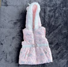 Little Lass 2T Sleeveless Jacket Hooded Puffer Vest Unicorn Pink Silver Belt