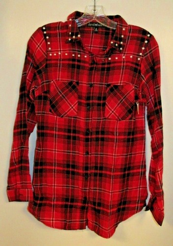 Red Plaid Collard Blouse Flannel Shirt 